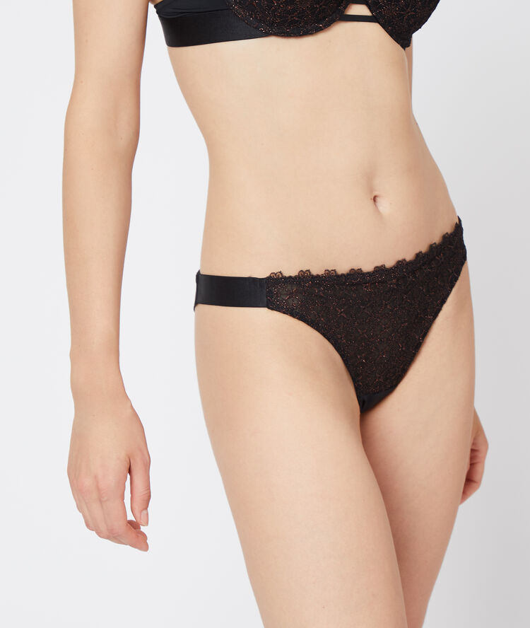 Lace tanga, metalic fibers bronze.