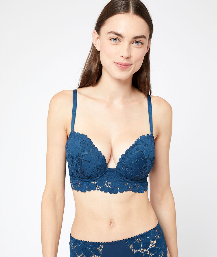Bra n&deg;5 - floral lace padded bra peacock blue.