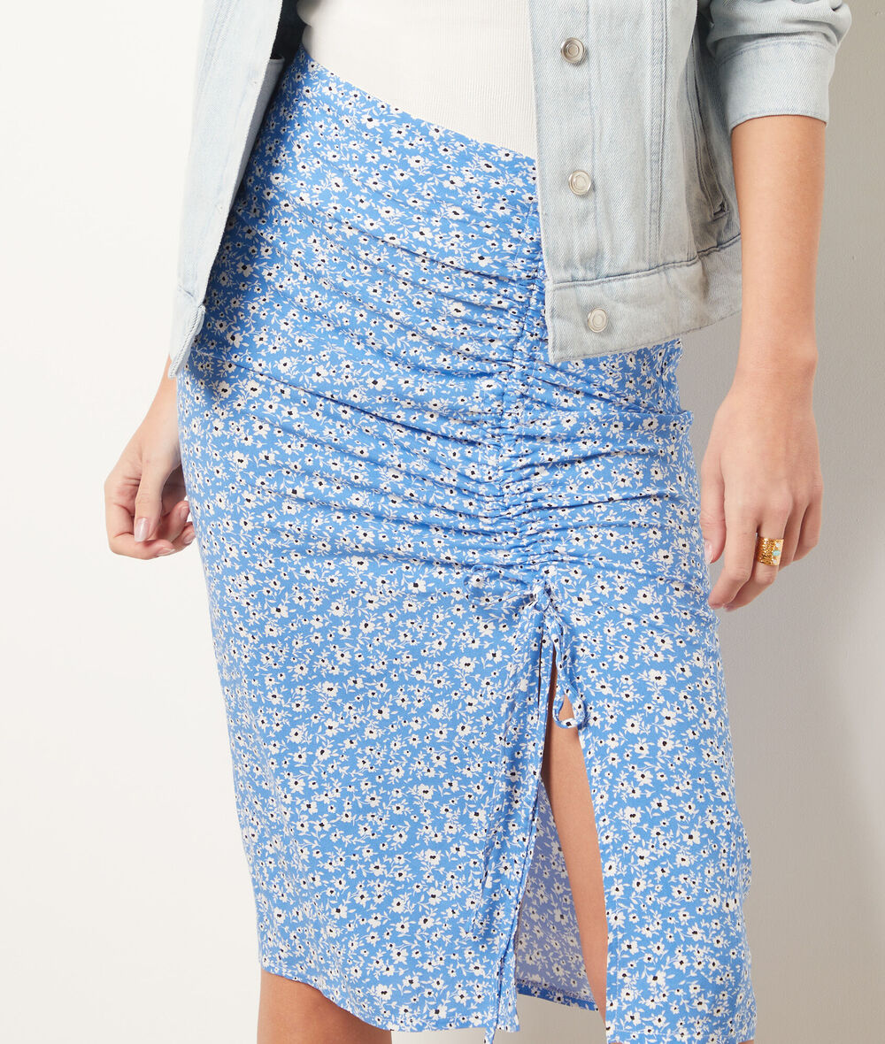 Gathered Print Skirt;${refinementColor}