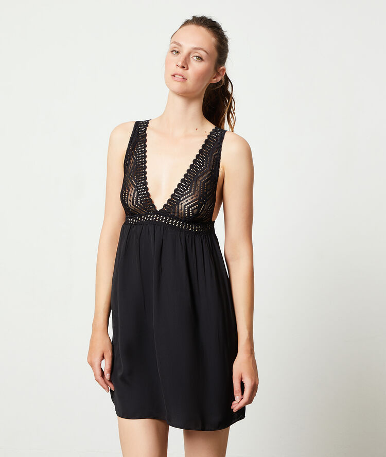 Lace trimmed slip black.