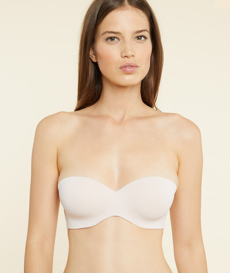 Lightly padded bandeau, removable straps blush pink.