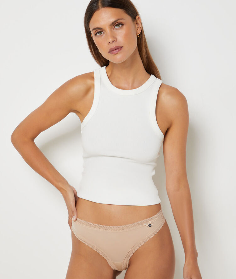 Bi-material thong powder pink.