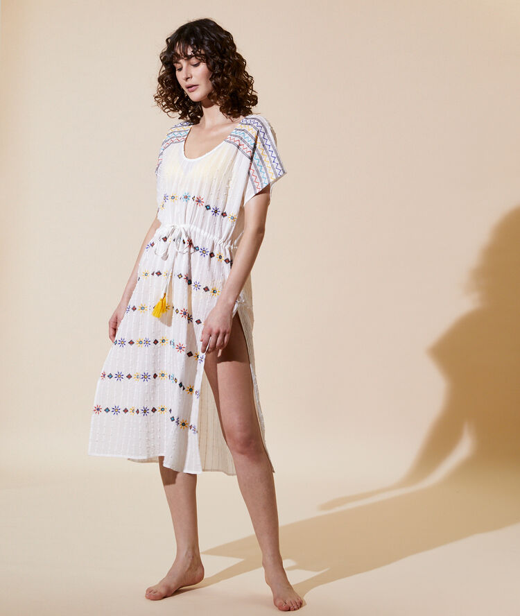 Embroidered maxi dress ecru.