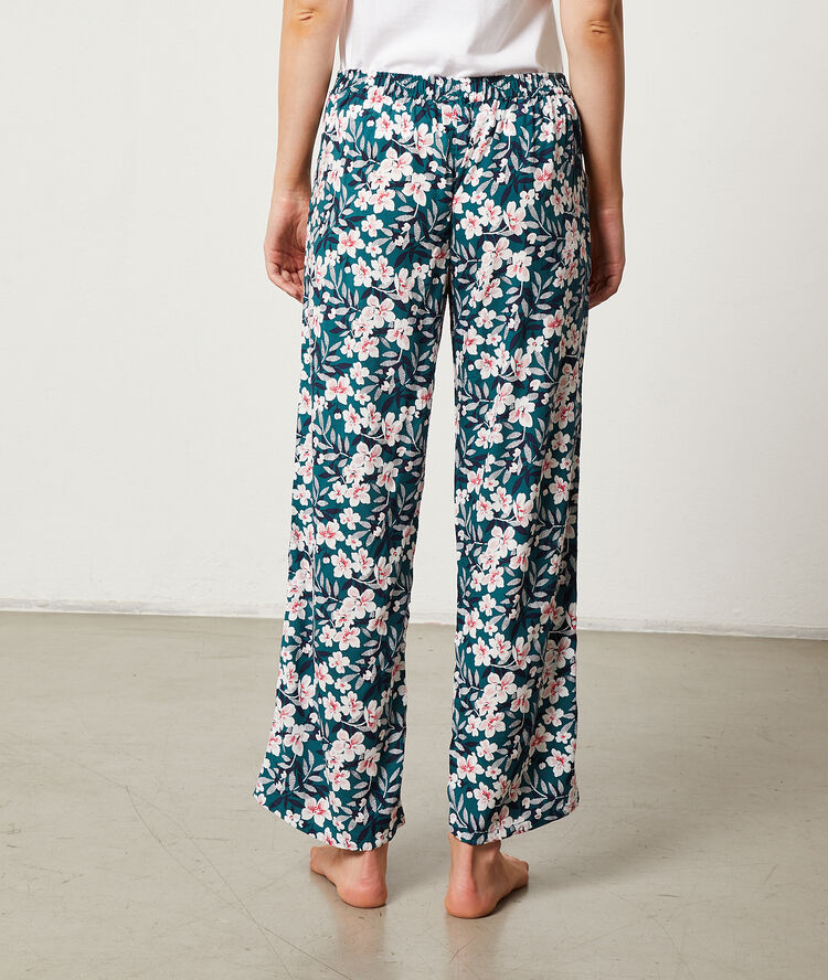 Pantalon imprim&eacute; floral vert.