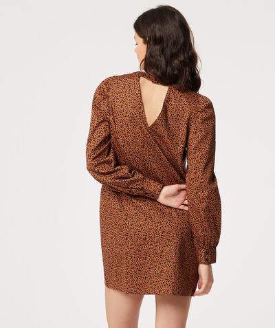 Robe courte imprimé léopard en coton mélangé;${refinementColor}