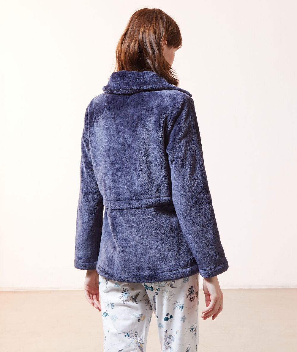 Belted fleece cardigan indigo-blue.