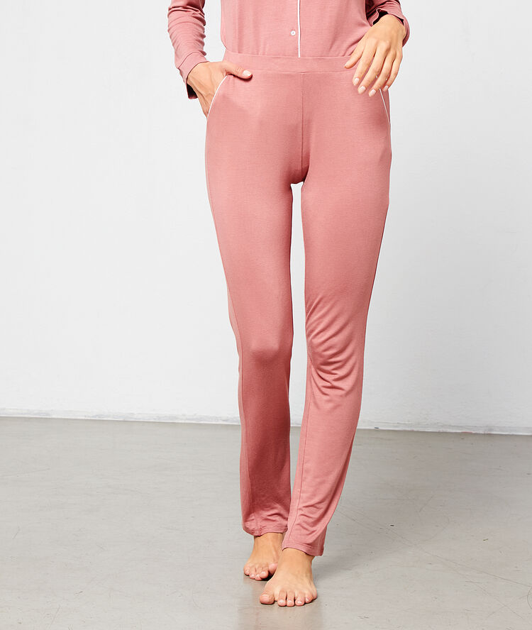 Pantalon de pyjama &agrave; bandes lat&eacute;rales rose.