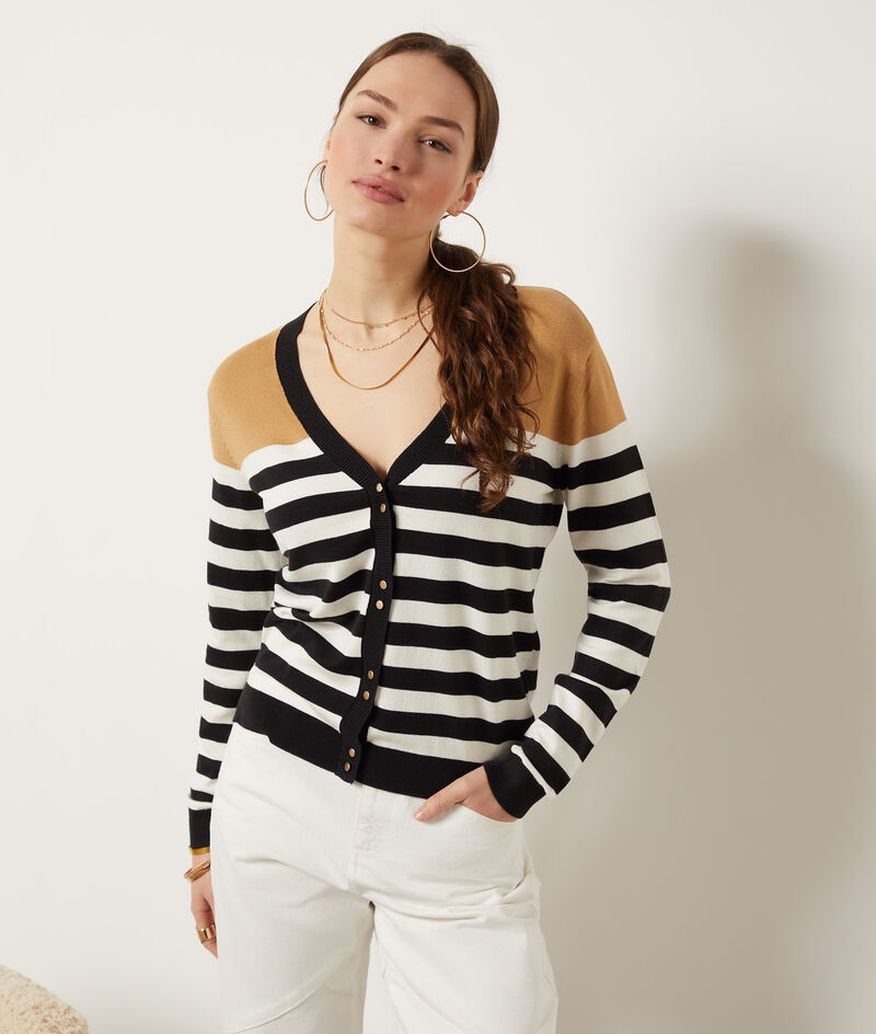 Striped knitted cardigan;${refinementColor}
