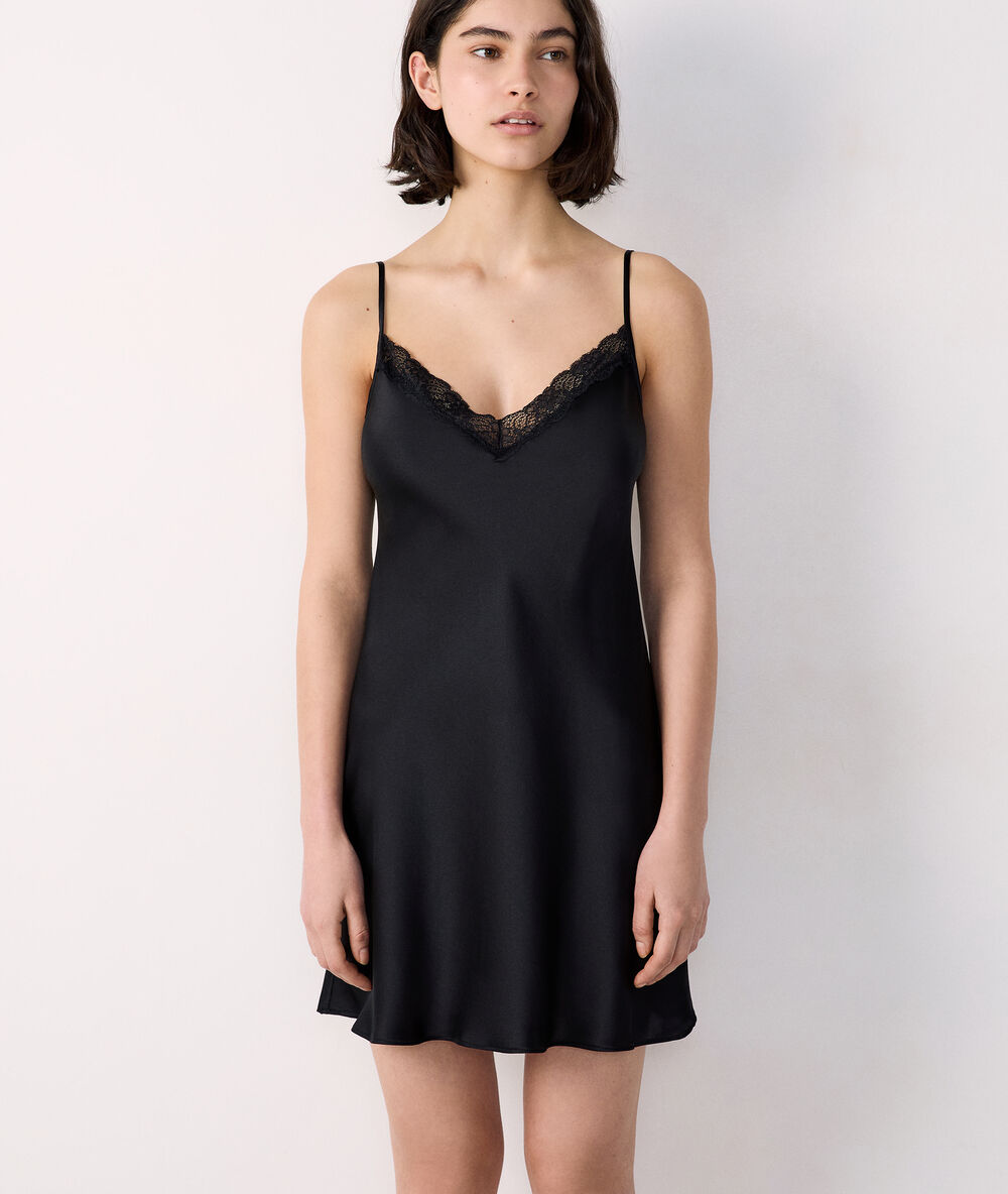 Silk slip nightdress black.