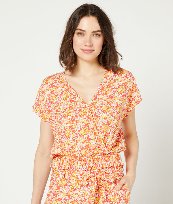 Smocked top in a floral print;${refinementColor}