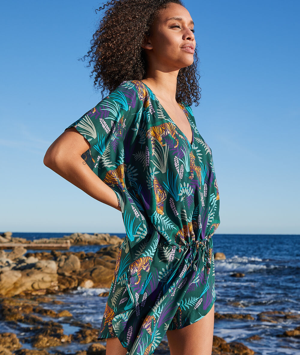 Tunique de plage imprim&eacute;e multicolore.