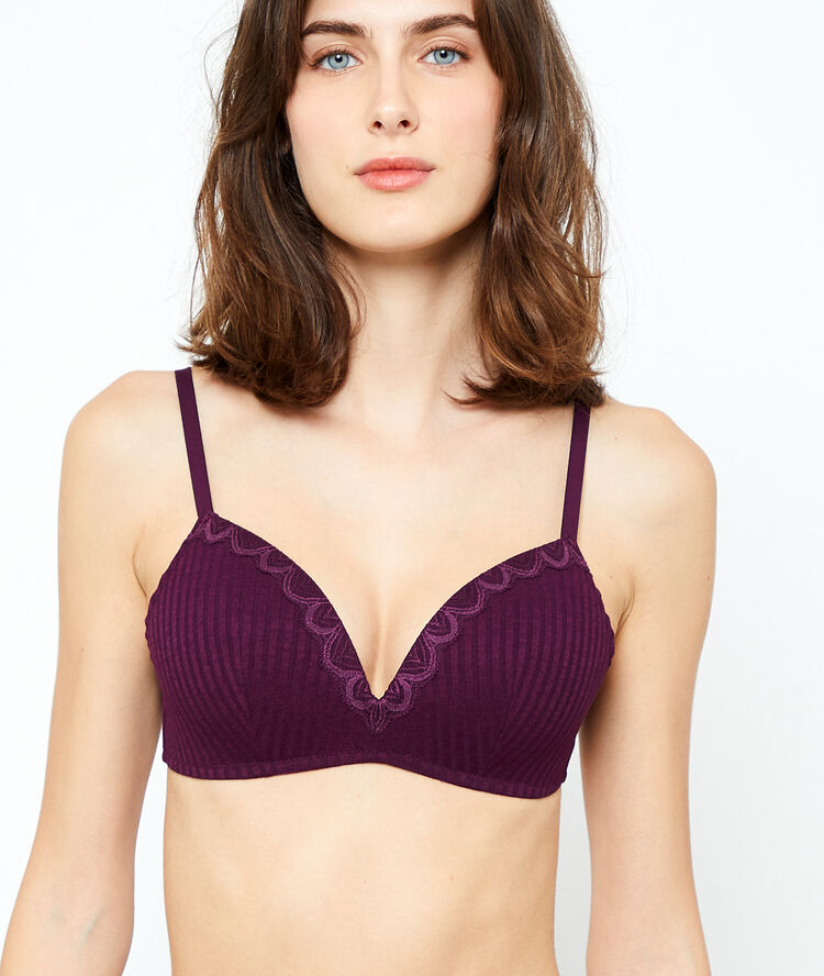 Soutien-gorge sans armatures c&ocirc;tel&eacute; bordeaux.