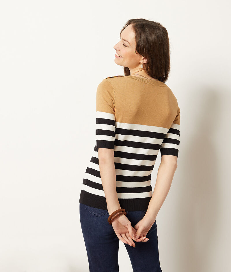 Short Sleeve Striped Sweater;${refinementColor}