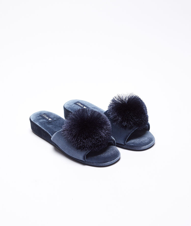 Mules slippers with pompons blue.