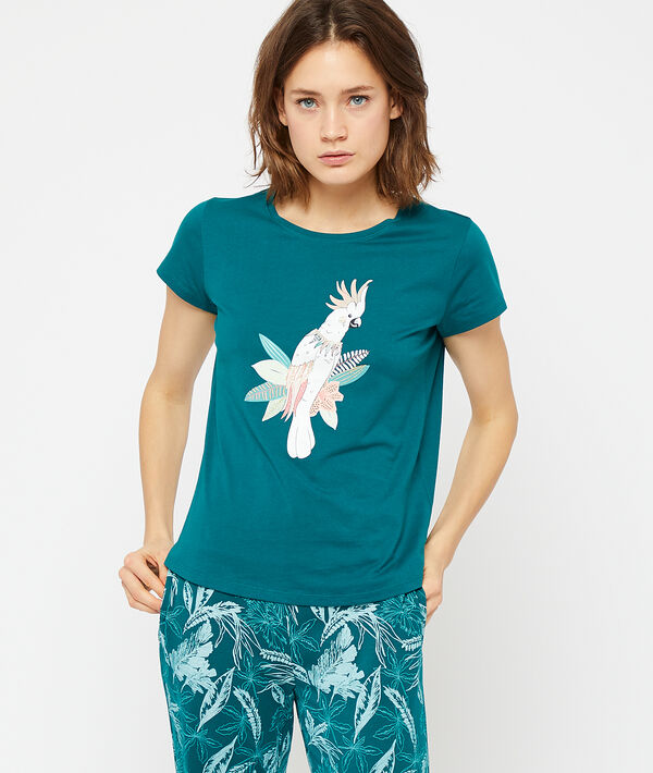 Organic cotton parrot print T-shirt;${refinementColor}