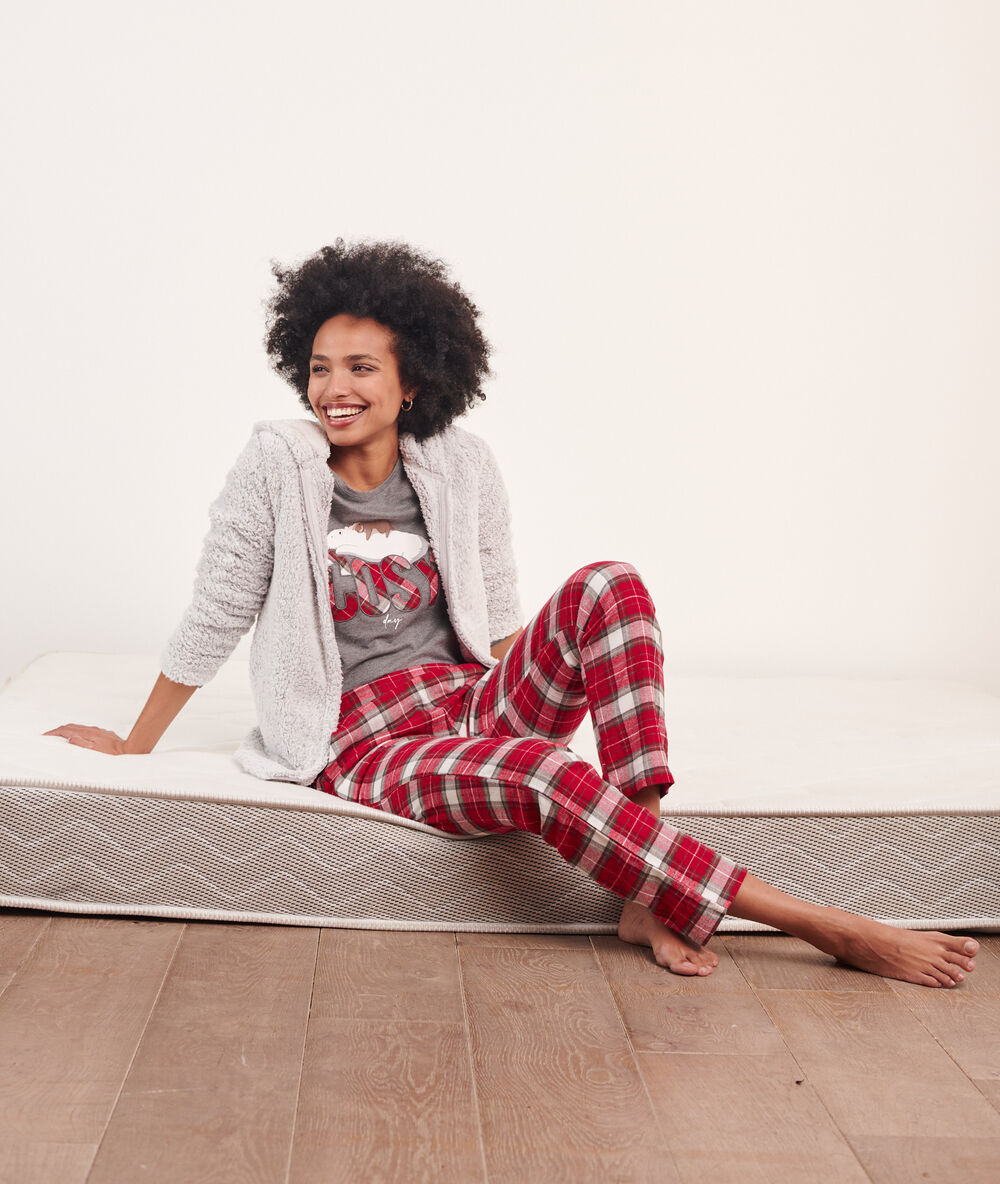 Cosy' 3 piece pyjama, fleece cardigan grey.