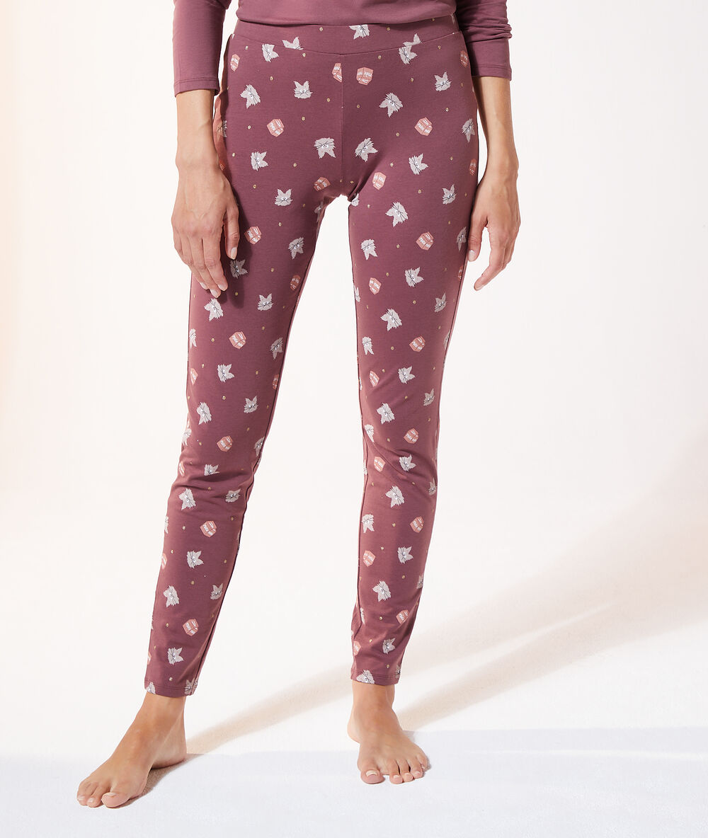 Trousers in a cat print  plum.