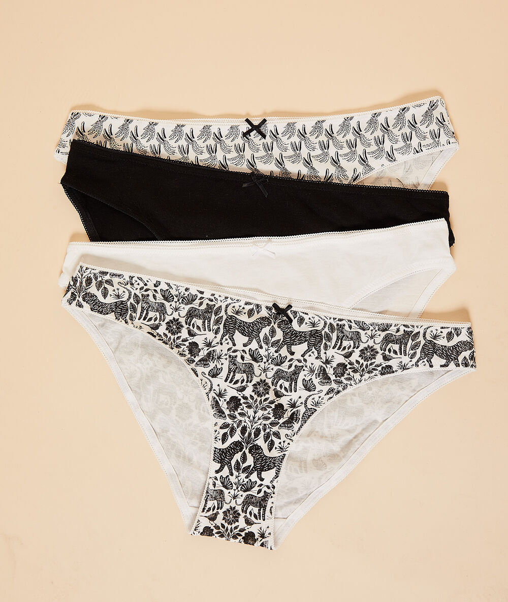 Lote de 4 braguitas estampadas negro.