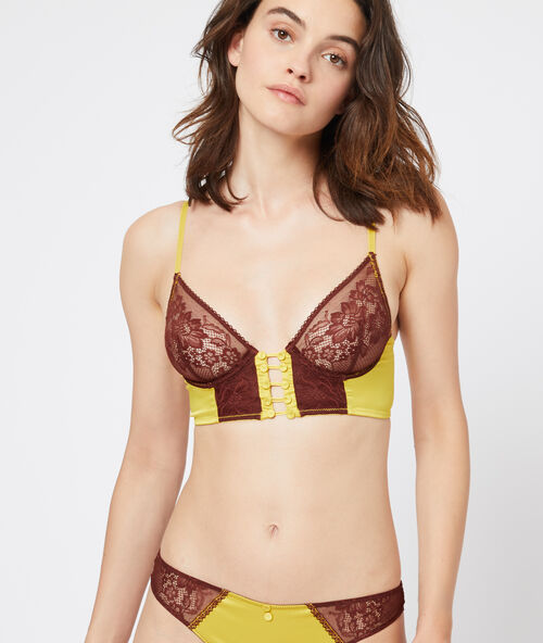 Soutien-gorge classique d&eacute;tails satin&eacute;s et dentelle anis.