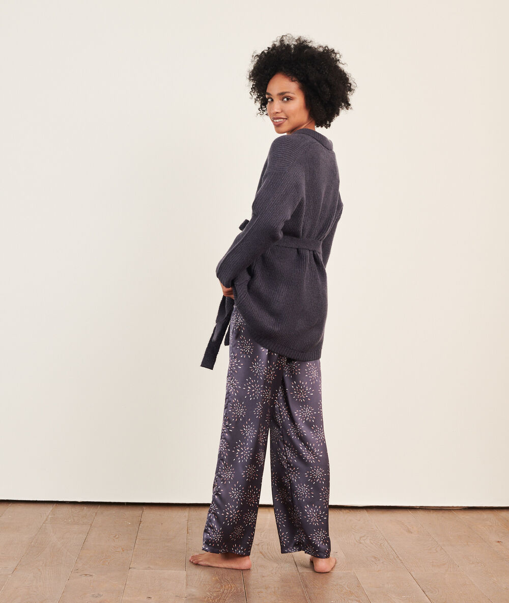 Satin knit 3 pieces pyjama indigo.