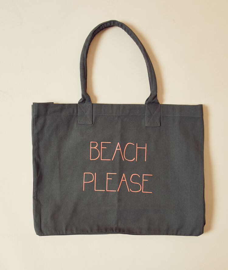 Cabas de plage "beach please" kaki.