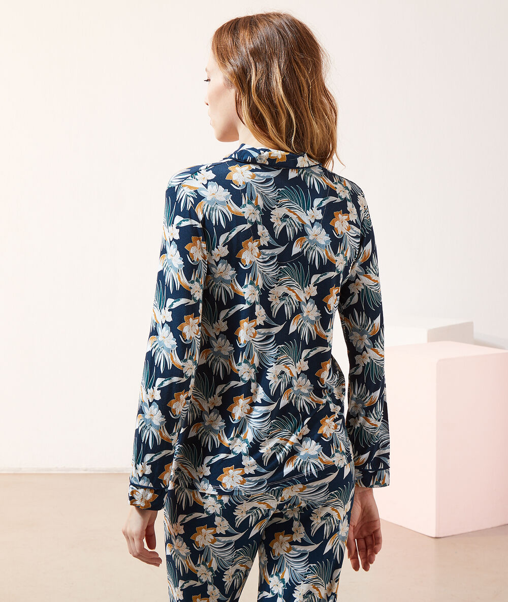 Pyjamas shirt in print peacock blue.