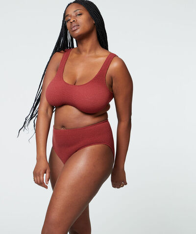 Bikini top & brown stretchy high-waisted bikini;${refinementColor}