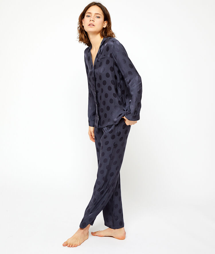 Satin polka dot trousers anthracite.