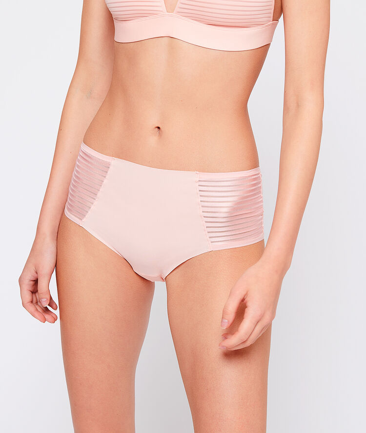 Microfibre briefs, openwork tulle powder pink.