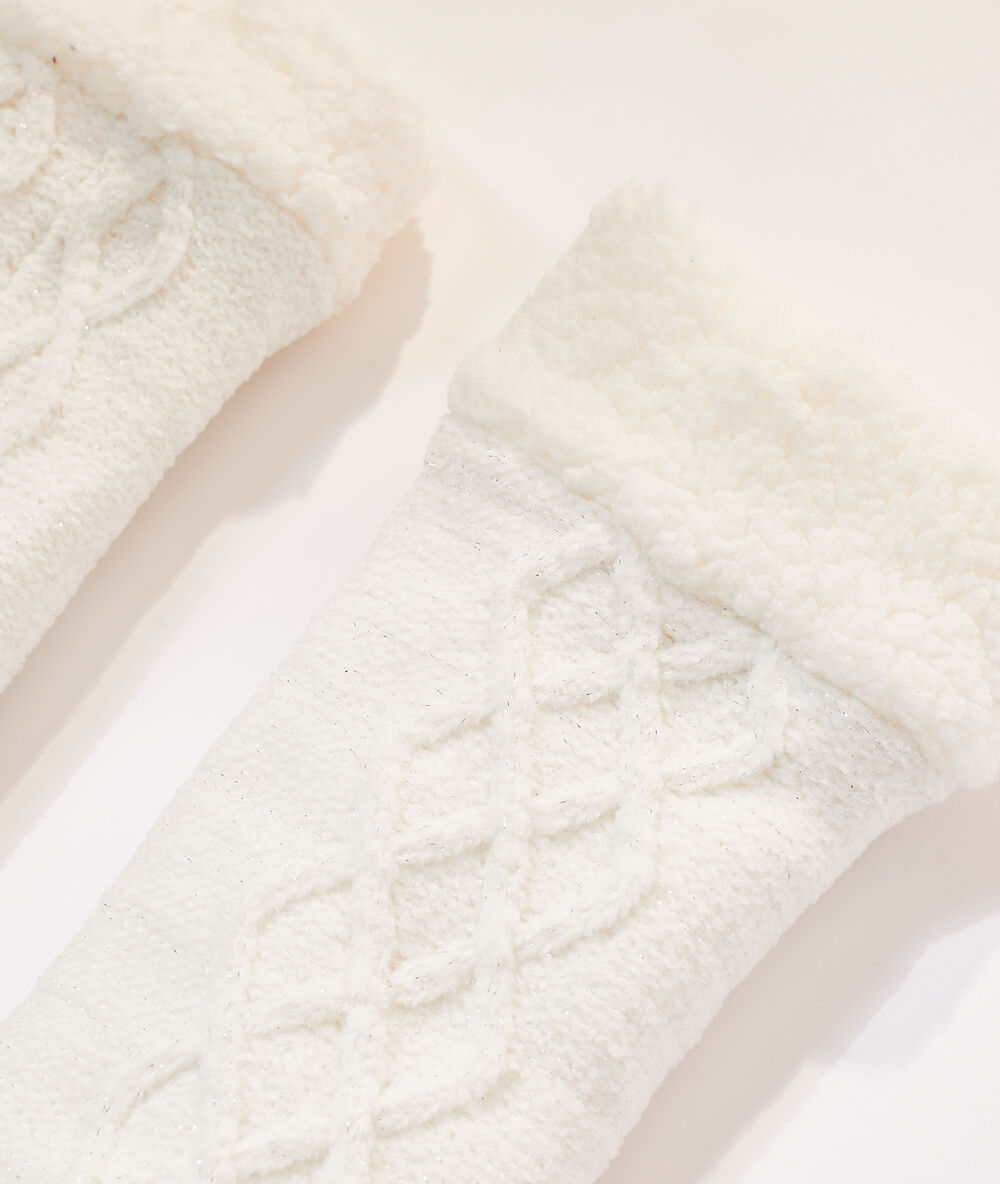 Chaussettes tricot int&eacute;rieur polaire ecru.