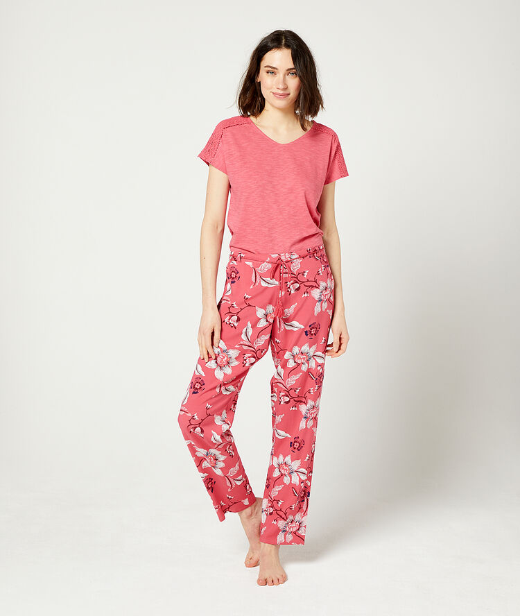 T-shirt with guipure details coral.