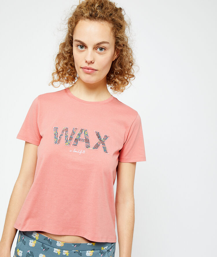 T-shirt in a 'wax' print pink.