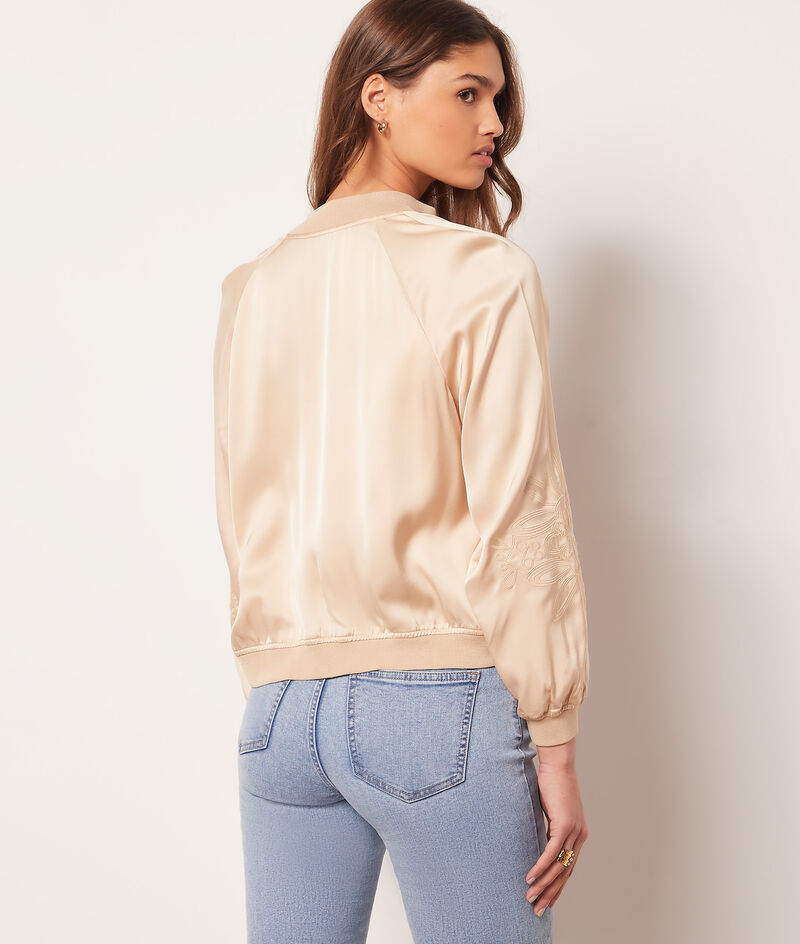 Satin bomber with embroidery details;${refinementColor}