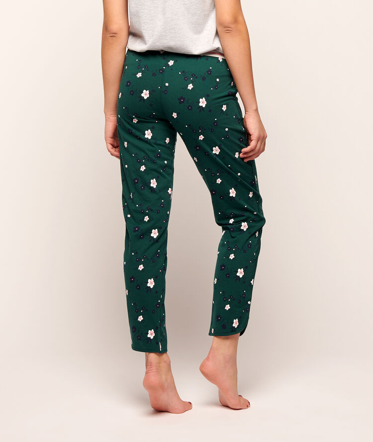 Trousers in tiny flowers print  deep green.
