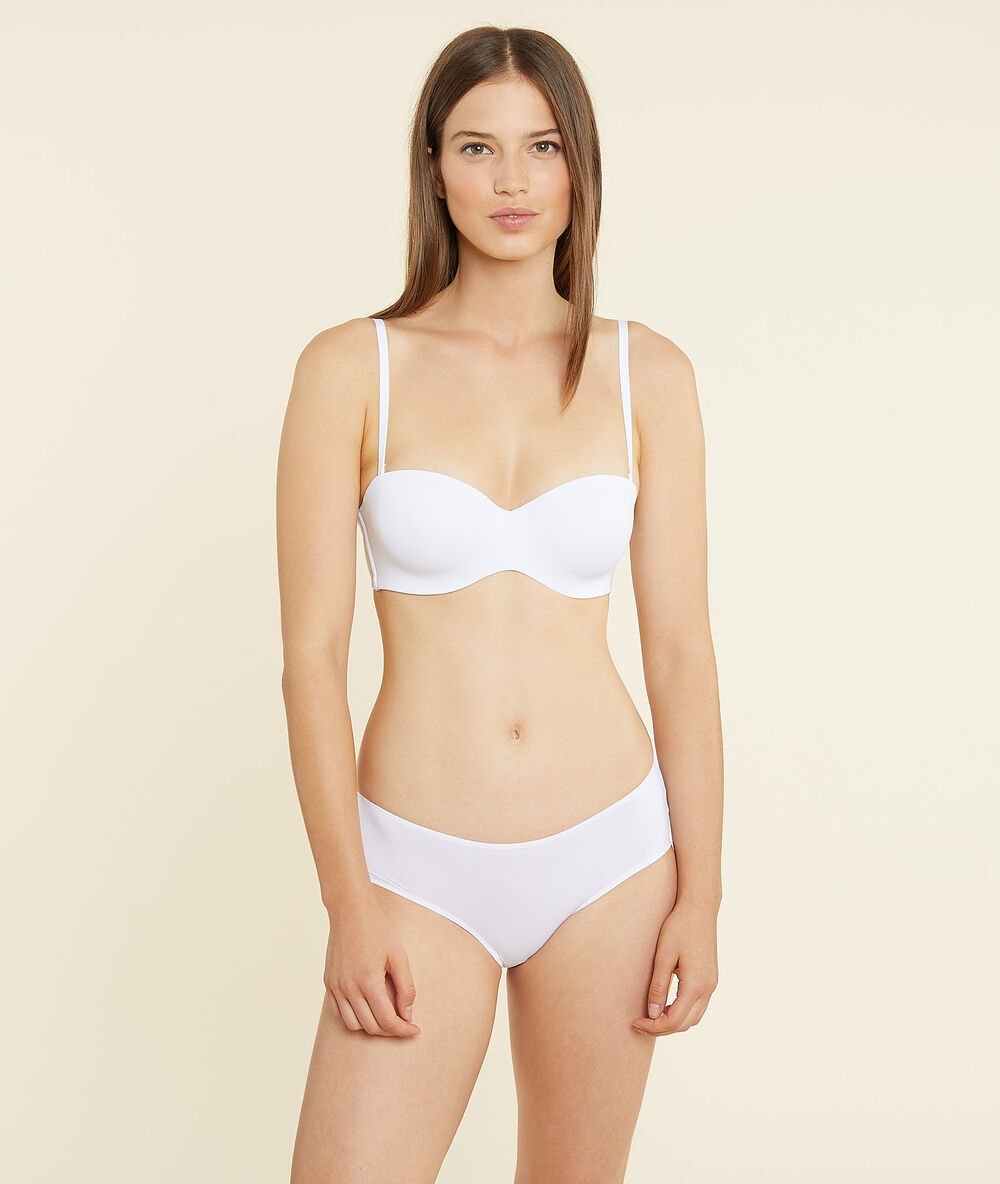 Micro bandeau bra, removable straps, d cup white.