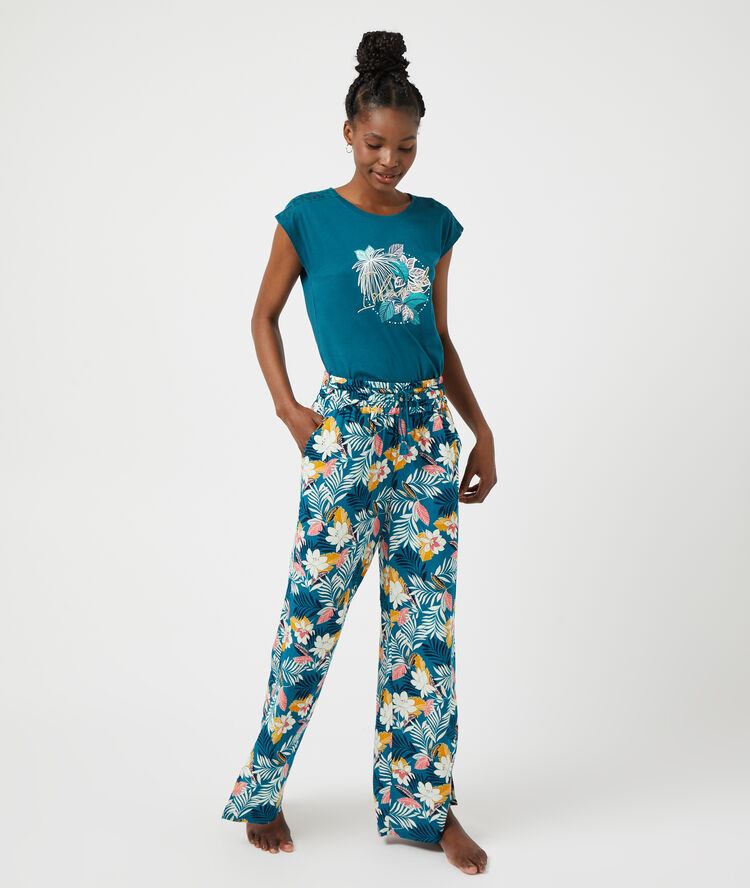 T-shirt imprim&eacute; "island" bleu canard.