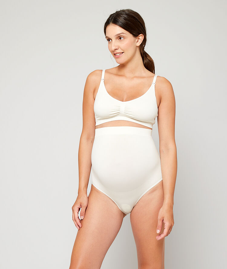 Seamless bra, breastfeeding pads beige.