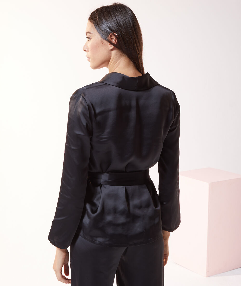 Satin pyjama shirt to tie black.