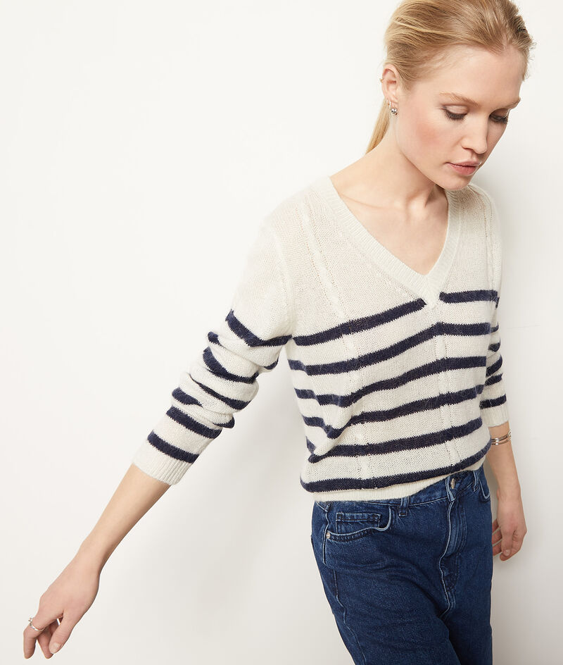 Striped knit sweater;${refinementColor}