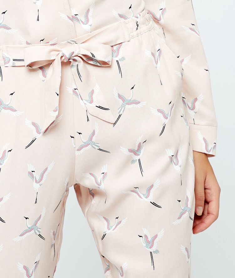 Pantalon imprimé oiseaux rose.
