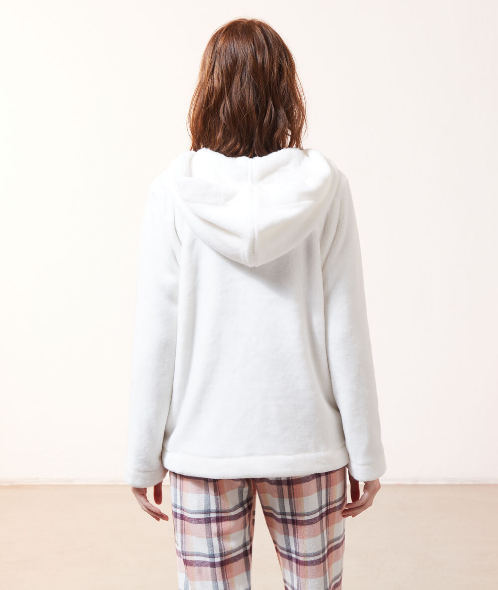 Loungewear hooded fleece cardigan  off white.