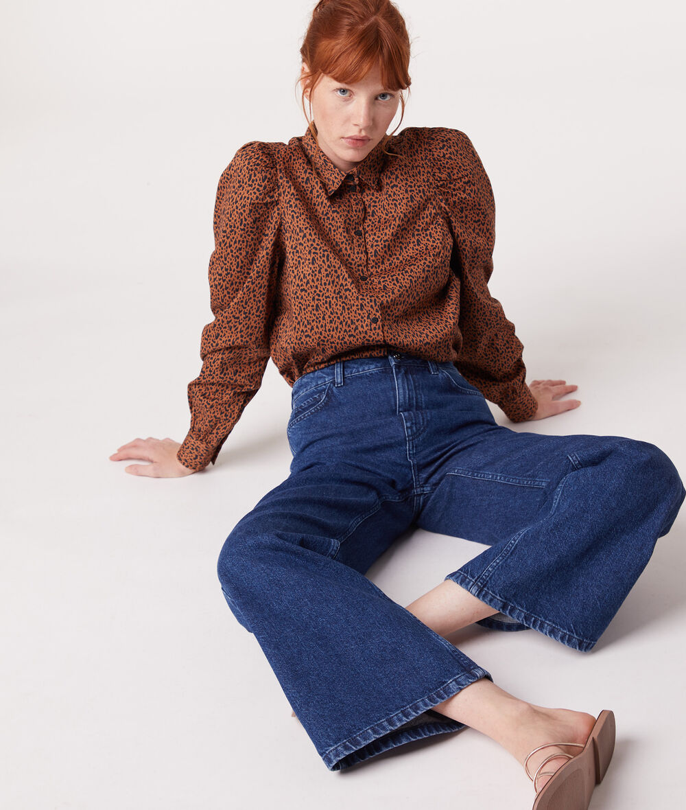 Cotton high waist jeans;${refinementColor}