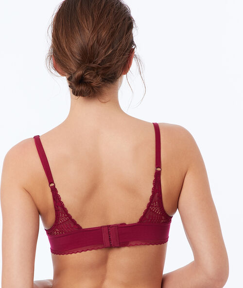 Bra no. 3 - lace triangle push-up bra, neckline details plum.