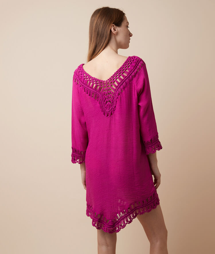Crochet beach tunic fushia.