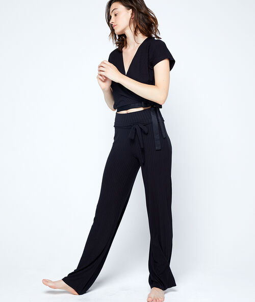 Pantalon côtelé à nouer noir.