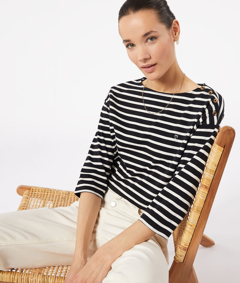 3/4 sleeve striped t-shirt;${refinementColor}
