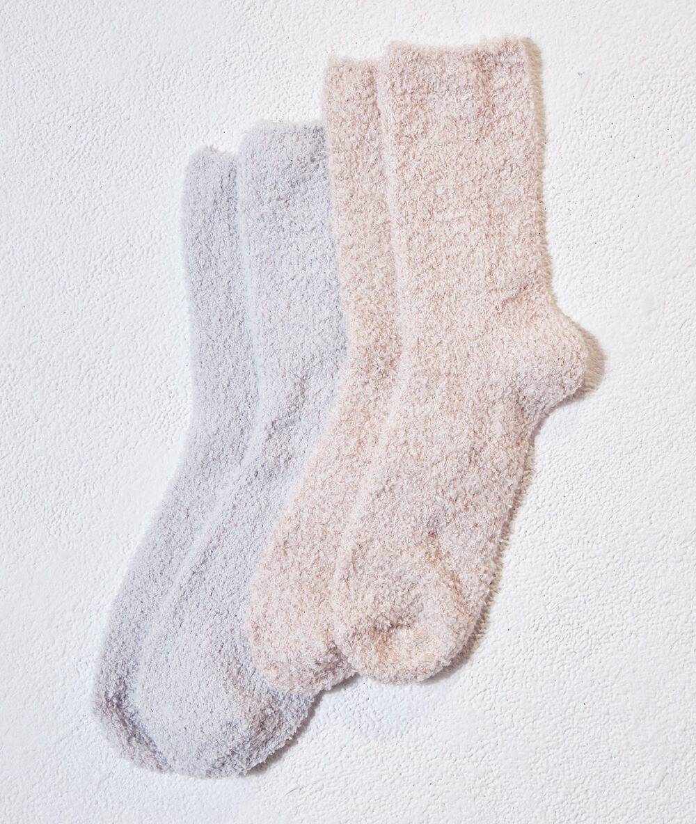 Pack of 2 pairs of cozy socks grey.