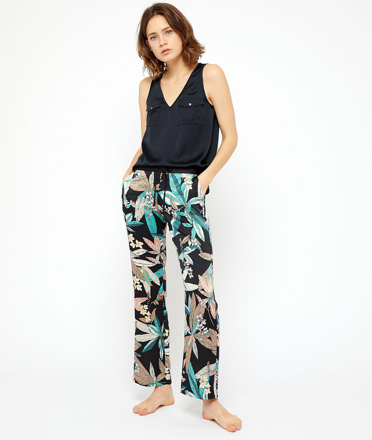 Foliage print trousers black.