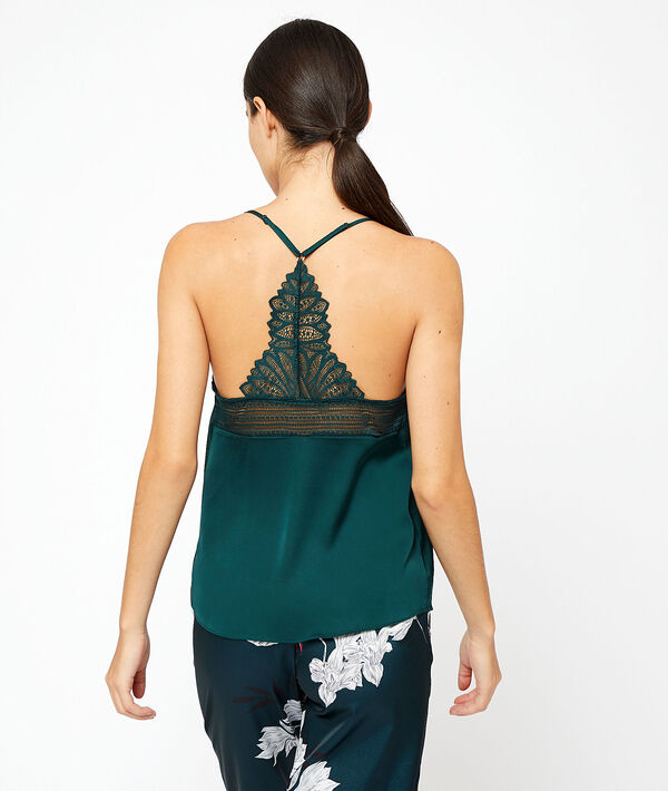 Satin cami top with lace back Satin cami top with lace back;${refinementColor}