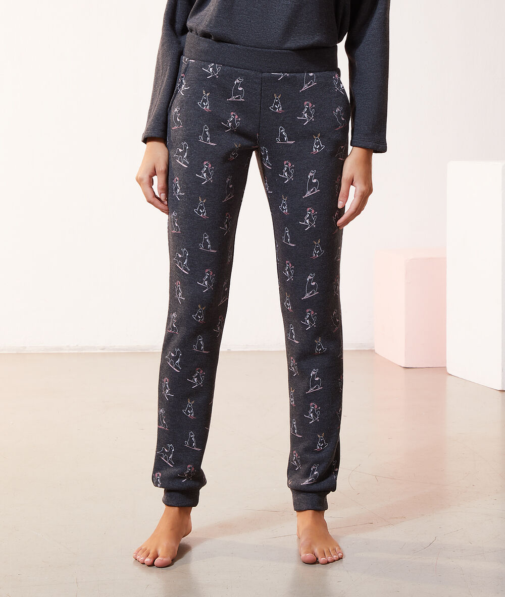 Trousers in print charcoal grey.
